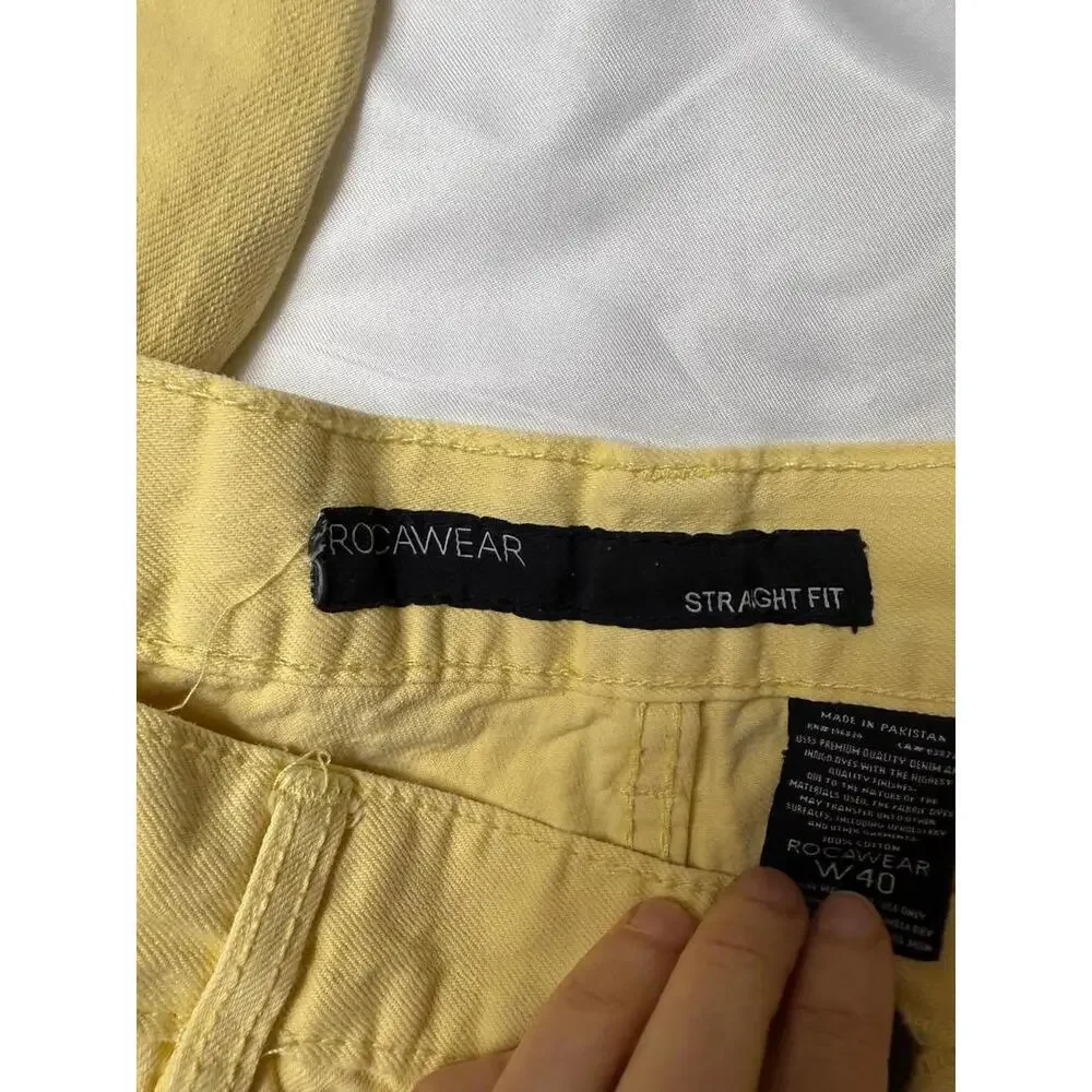 Rocawear‎ Jeans Mens Light Yellow Washed Straight Fit Cotton Size W40